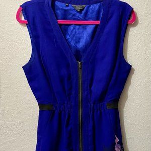 Blue Zip Front Mini Dress